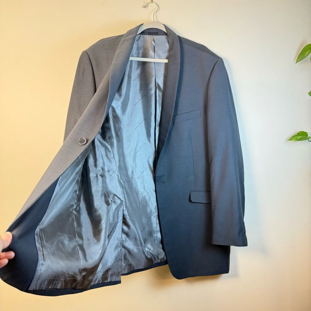 Stacy Adams Gold Mens Gray size 44L Suit Sport Coat Formal Waffle Business Party